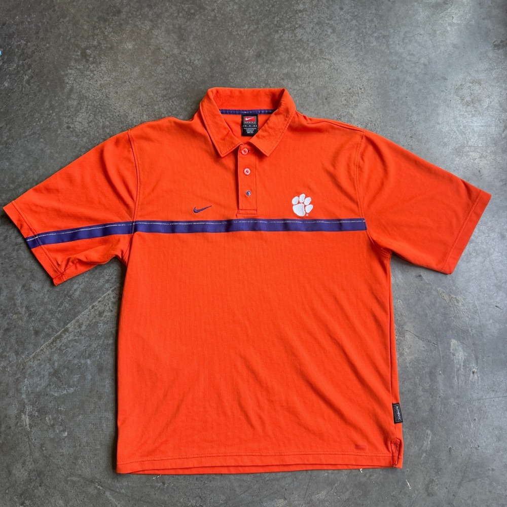 VTG Nike Dri-FIT Clemson University Polo Shirt Mens M Team Issued Orange ACC